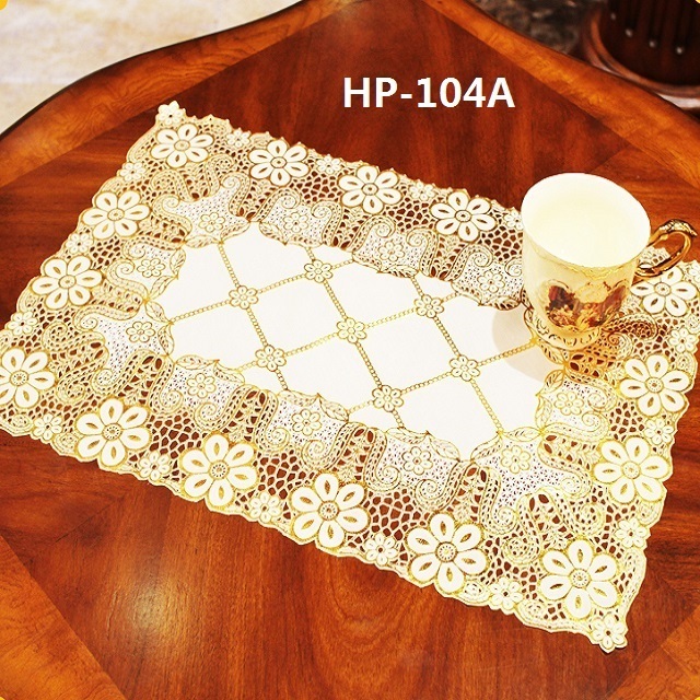 Rectangle shape gold embossed PVC table mat anti slip protective heat resistant decorative table plastic lace place mat 30*46 cm