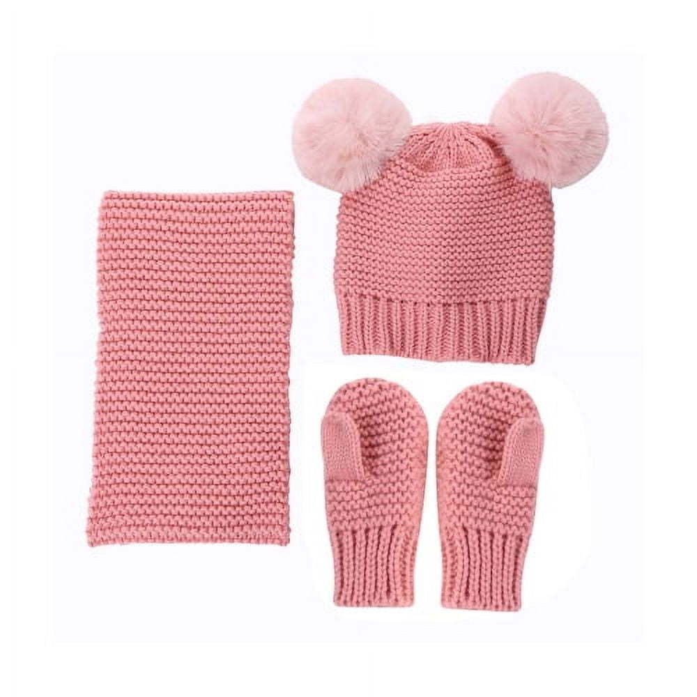 Wholesale Custom Kids Winter Pom poms Beanie Hat Scarf Mittens Set Baby Toddler Knitted Hat Neck Warmer Gloves