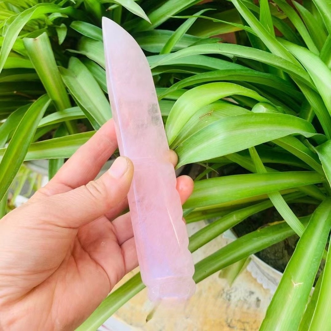 High quality natural obsidian dagger can be customized to design rose quartz crystal dagger carving crystal handicraft