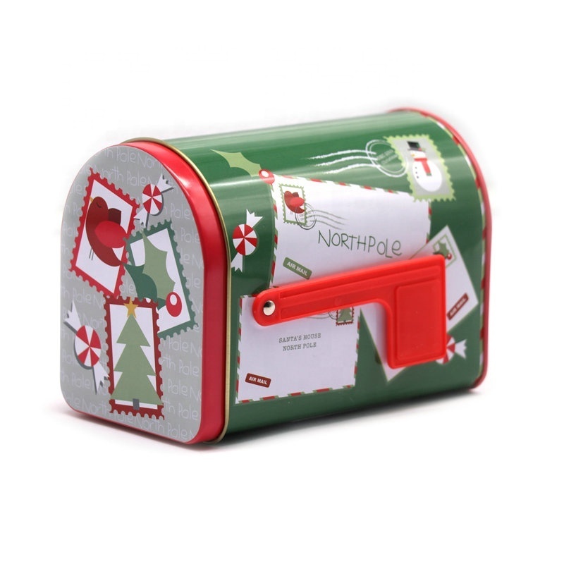 Christmas Custom Printing Gift Candy Box Mailbox Shape Tin Can