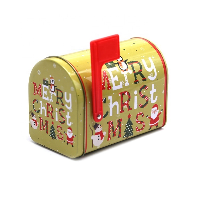 Christmas Custom Printing Gift Candy Box Mailbox Shape Tin Can