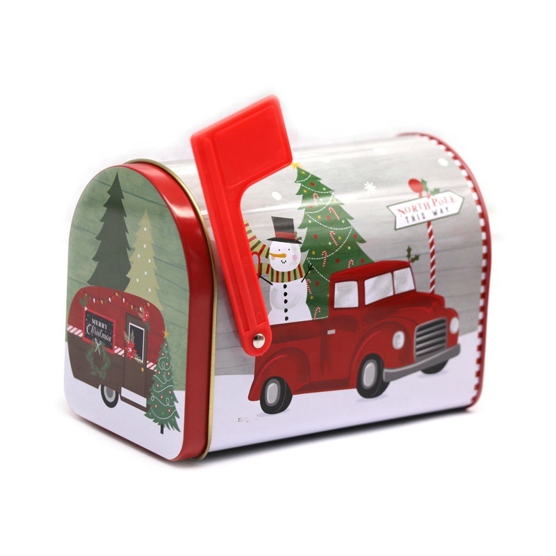 Christmas Custom Printing Gift Candy Box Mailbox Shape Tin Can