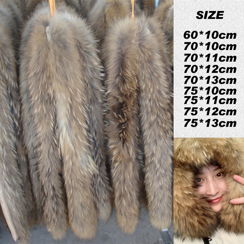 Winter Raccoon Stripe Collar Real Fox Fur Collar Trimming Coat Hat Scarf Accessories Natural Fur Band