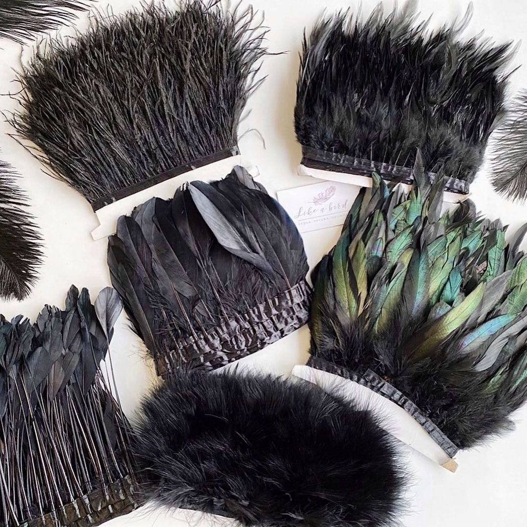 Trim Cock Goose Ostrich Marabou Turkey Plume Fringe Black Feathers for Craft Dress Clothing Decoration