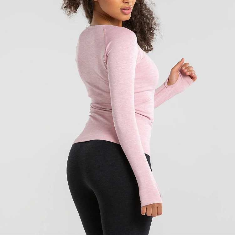 No side seam with thumb hole Raglan sleeve sports tight top long sleeve yoga gym fitness breathable women customized sports suit