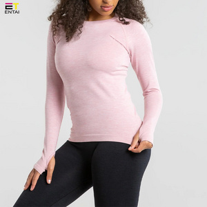 No side seam with thumb hole Raglan sleeve sports tight top long sleeve yoga gym fitness breathable women customized sports suit