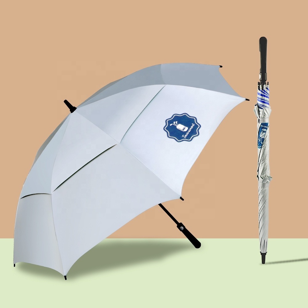 Ready to Ship 60 Inch Large Windproof Sunblock Double Layer Golf Umbrella Automatic Button 8 Panels Umbrella