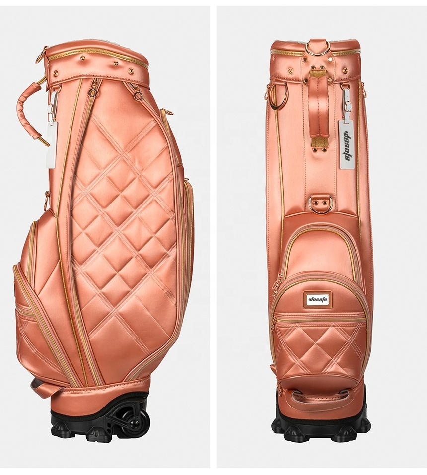 Customize PU Leather Outdoors Golf Tour Bag with Wheels Custom Logo Golf Stand Bag Golf Cart Bag