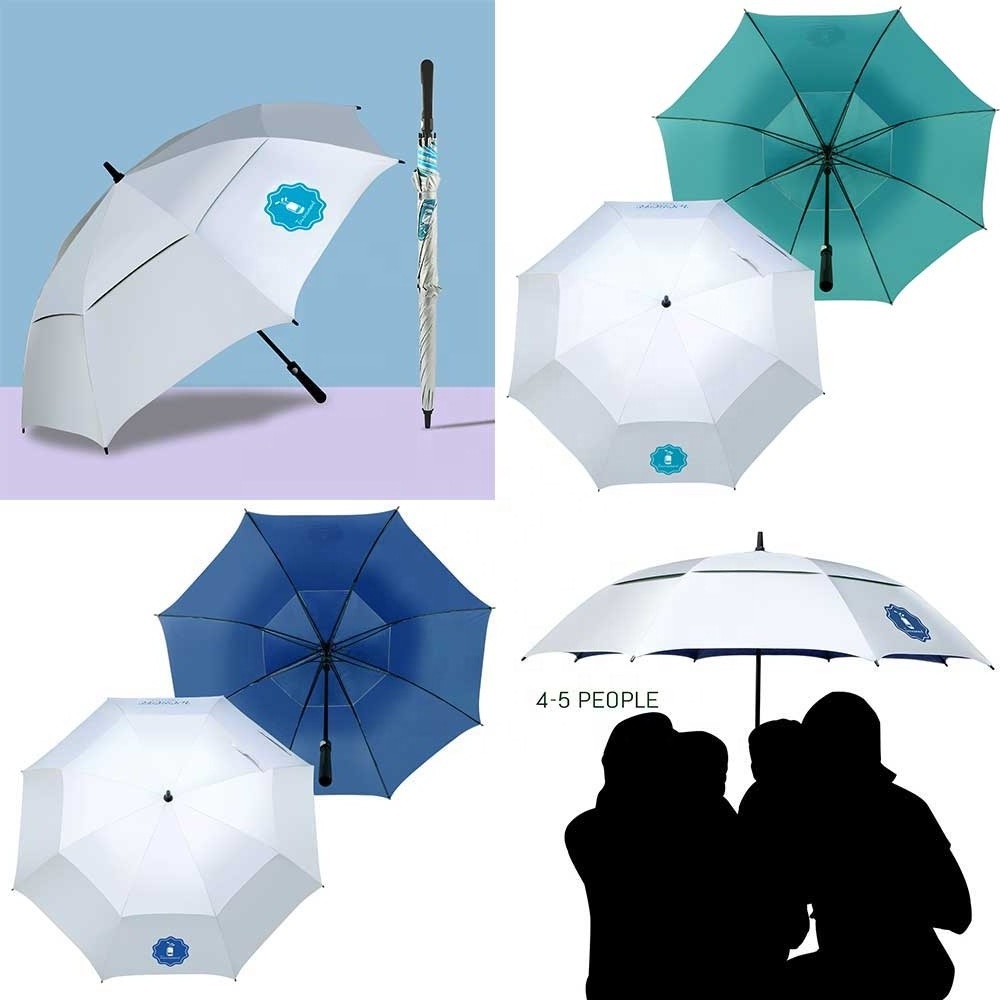 Ready to Ship 60 Inch Large Windproof Sunblock Double Layer Golf Umbrella Automatic Button 8 Panels Umbrella