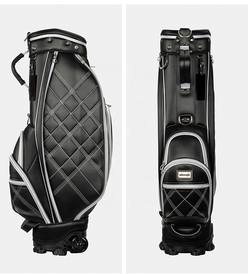 Customize PU Leather Outdoors Golf Tour Bag with Wheels Custom Logo Golf Stand Bag Golf Cart Bag