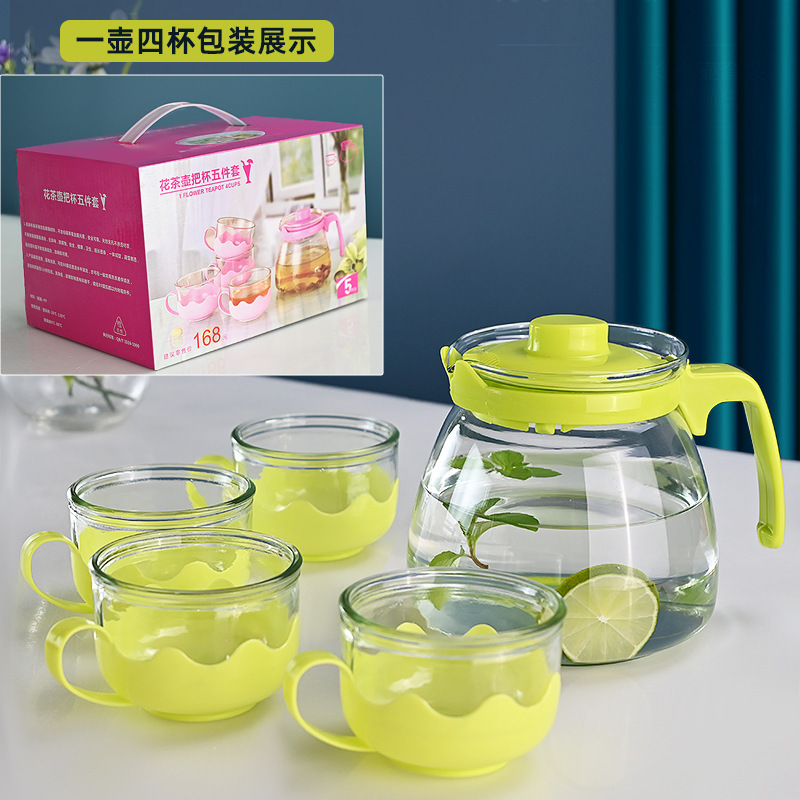 Hot selling pink five-pieces glass teapot flower tea set kung fu gap portable company gifts teapot