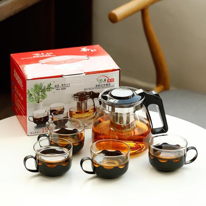 Factory price glass teapot flower tea five-piece set kung fu gap portable tea set holiday gifts