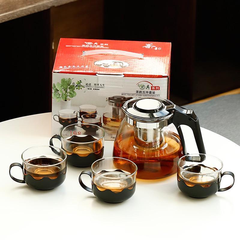 Factory price glass teapot flower tea five-piece set kung fu gap portable tea set holiday gifts