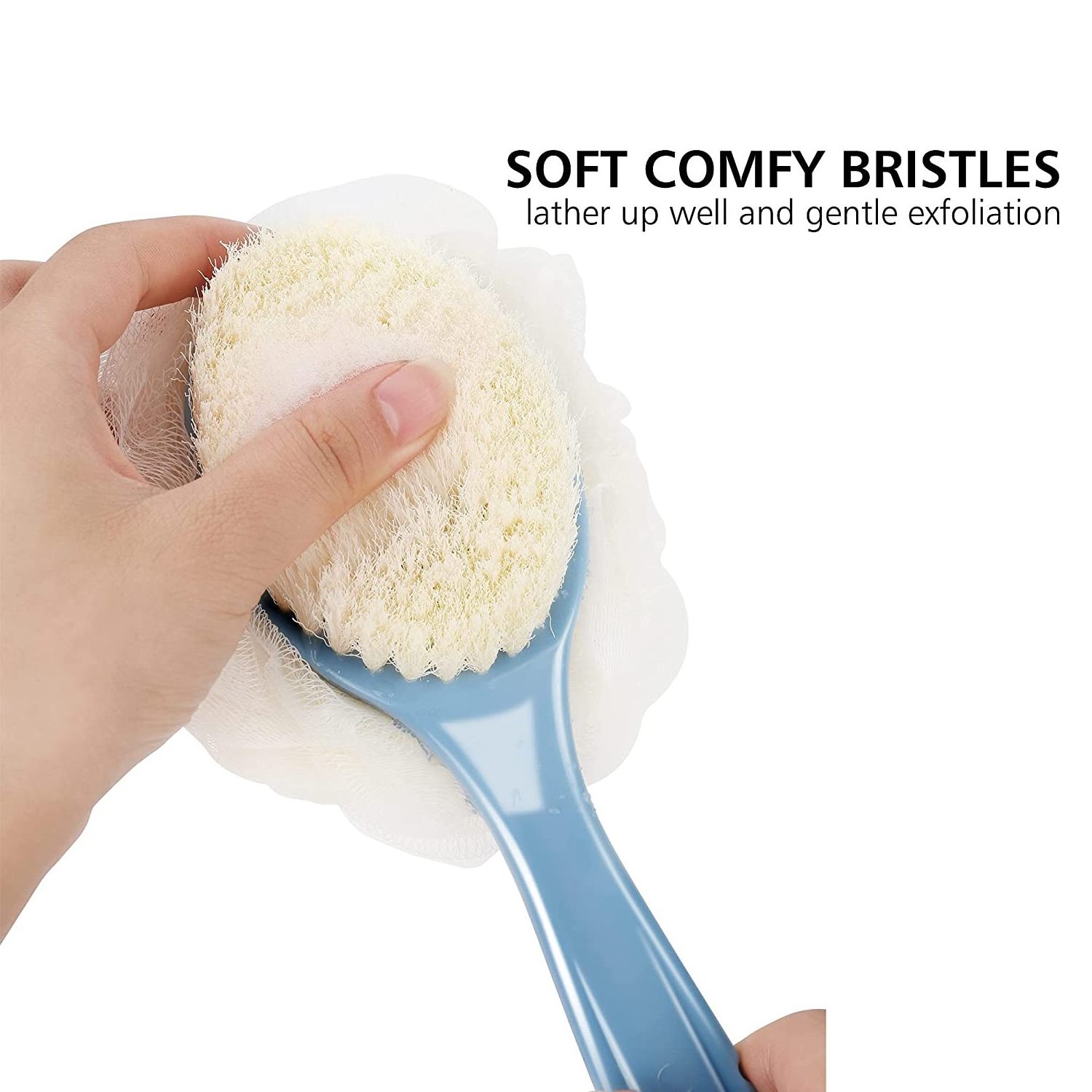 Skin Exfoliating Curved Long Handle Massage Back Mesh Loofah Bristles Shower Body Bath Brushes Sponges Scrubbers for Wet or Dry