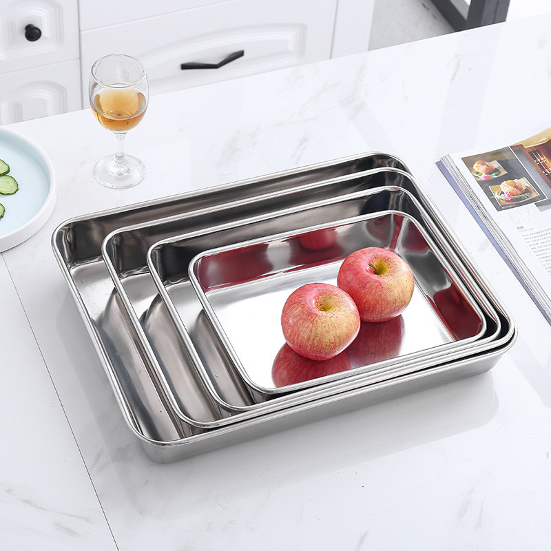 Food Grade Rectangular 304 Stainless Steel Deep Serving Baking Dish Dinner Serving Plate BBQ Plate Buffet Tray