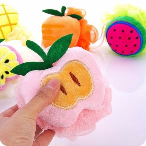 2023 New Design Skin Care Cheap Body Scrubber Ball Exfoliating Fruit Shower Loofah Mesh Pouf Bath Sponges