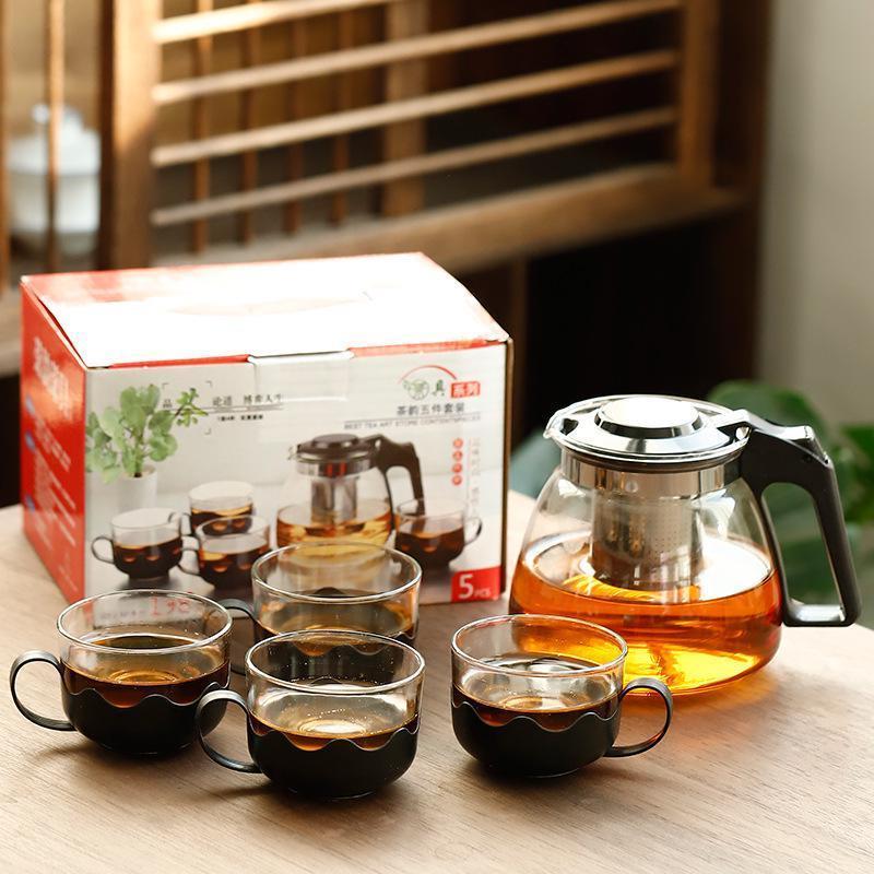 Factory price glass teapot flower tea five-piece set kung fu gap portable tea set holiday gifts