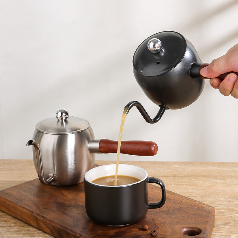 New Design Gooseneck 304 Stainless Steel Coffee Pot with Long Wooden Handle  Pour Over Kettle Tea Coffee Pot