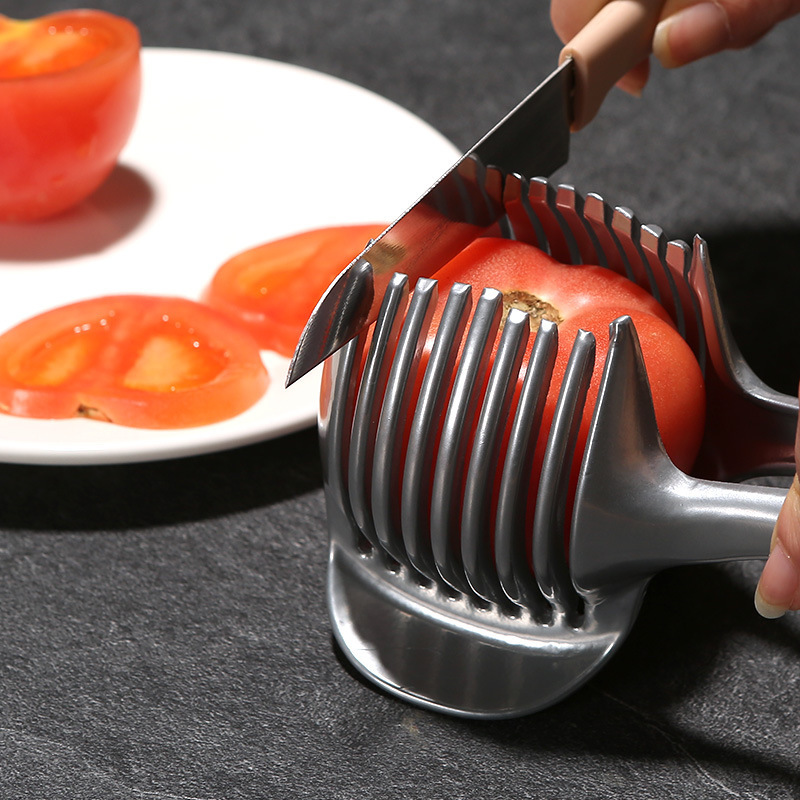 Kitchen Fruit and Vegetables Cutting Tool Fruit Tongs Onion Holder Lemon Tomato Slicer Multipurpose Fruit Slicer