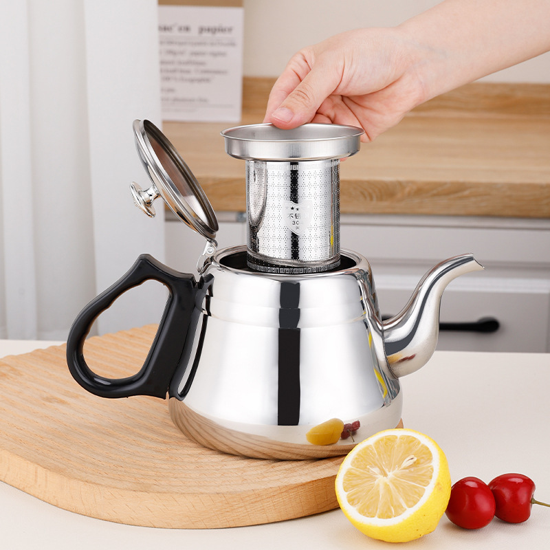 Stainless steel Roman Kettle with Strainer Flat Bottom Large Capacity Teapot Restaurant Hotel Restaurant Induction Cooker Kettle