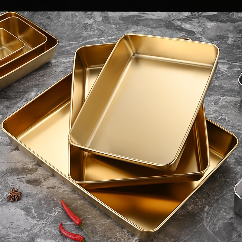 Food Grade Rectangular 304 Stainless Steel Deep Serving Baking Dish Dinner Serving Plate BBQ Plate Buffet Tray