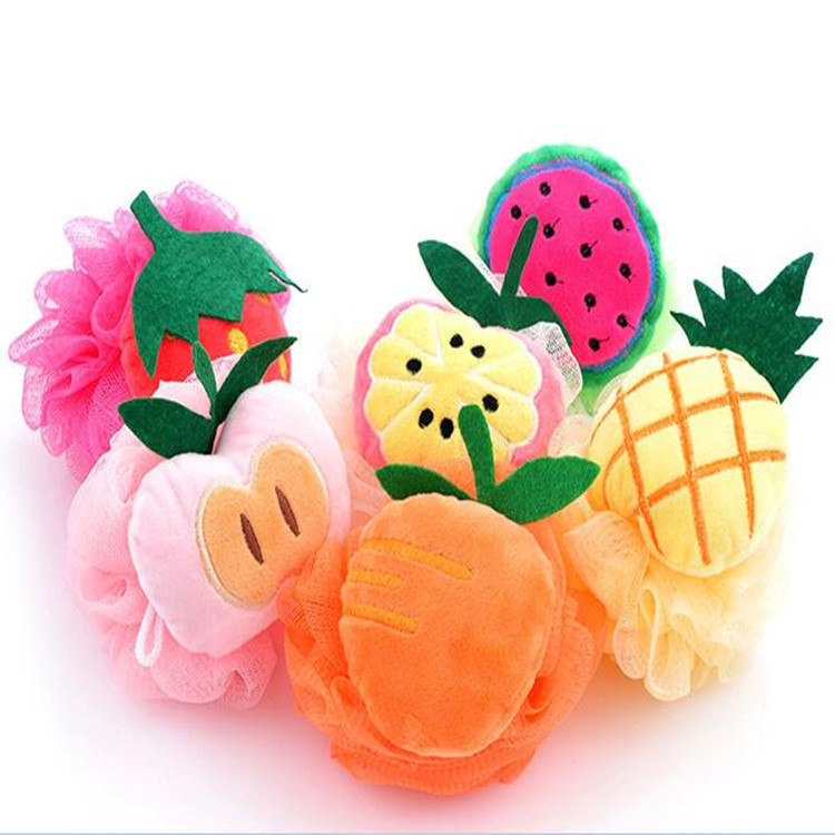 2023 New Design Skin Care Cheap Body Scrubber Ball Exfoliating Fruit Shower Loofah Mesh Pouf Bath Sponges