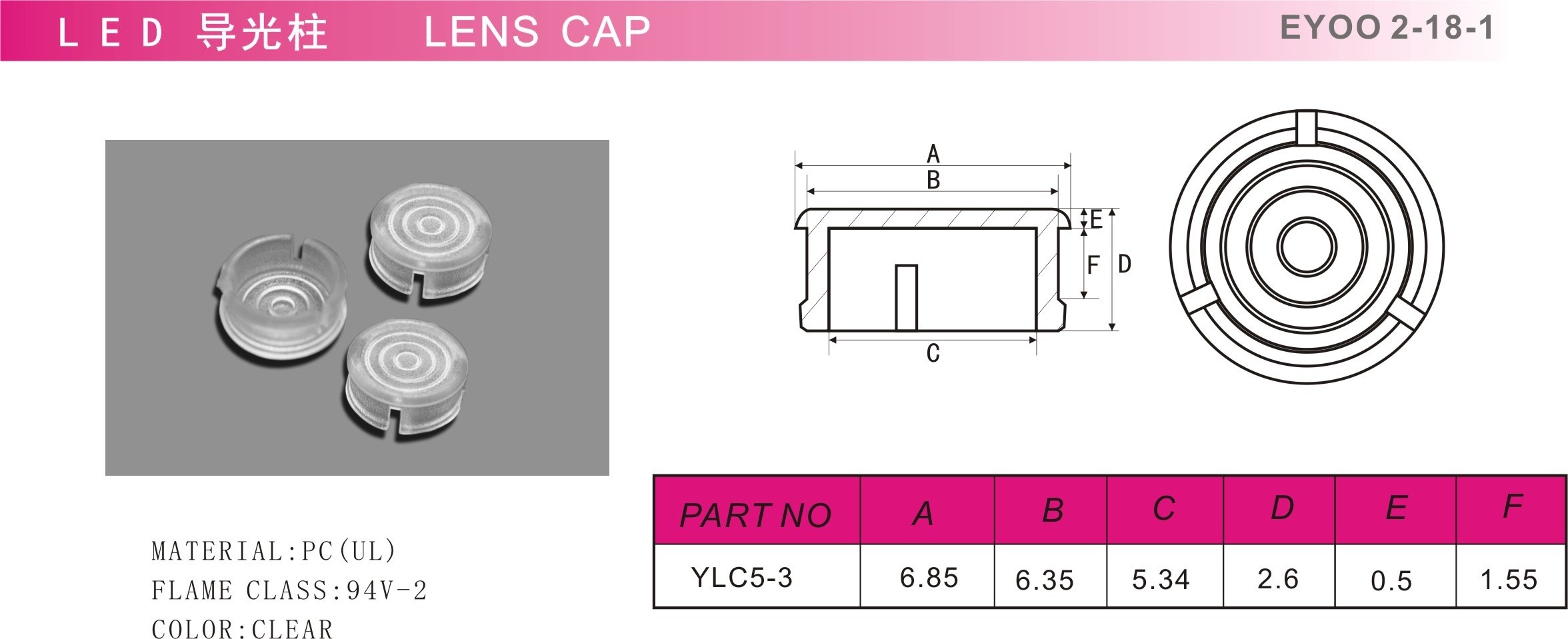 led lens cover 5mm  F5 Light-Emitting Diode LED Lens Cover light transporter cover light guide pipe LC5-3