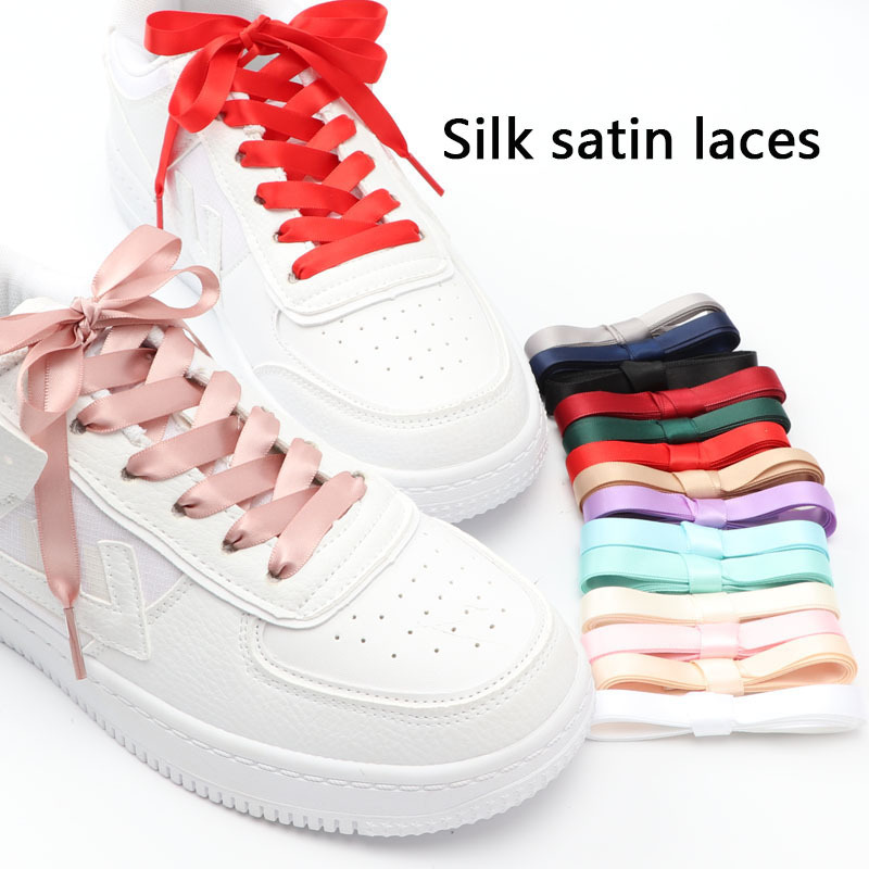 Flat Satin 1cm wide Shoelaces Silk Ribbon Shoe laces Boots Women Sneakers Shoelace