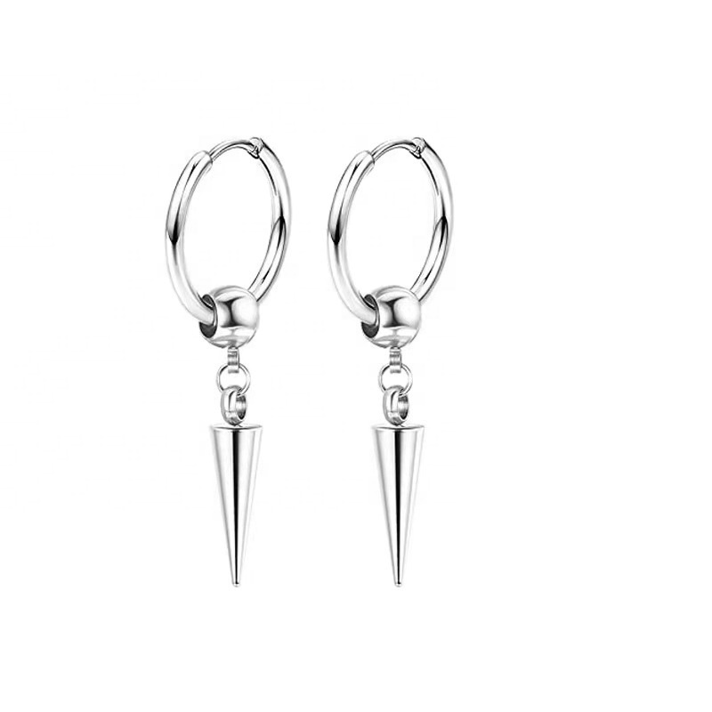 HipHop Style Earring Waterproof Stainless Steel 18K Gold PVD Plated Spike hang Dangling Hoop Earrings For Men and Women Jewelry