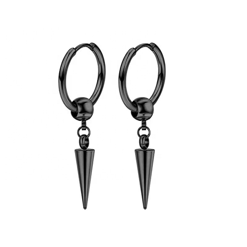 HipHop Style Earring Waterproof Stainless Steel 18K Gold PVD Plated Spike hang Dangling Hoop Earrings For Men and Women Jewelry