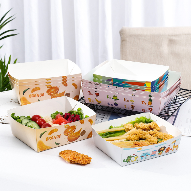 Wholesale Rectangular Boat Baking Trays Cardboard Kraft Foods Chips Trays Disposable Takeout Kraft Paper Sushi Tray