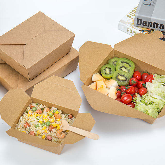 Personalized Fast Food takeout Packaging Paper Box wax coated kraft corrugated compostable paper food grade box with window