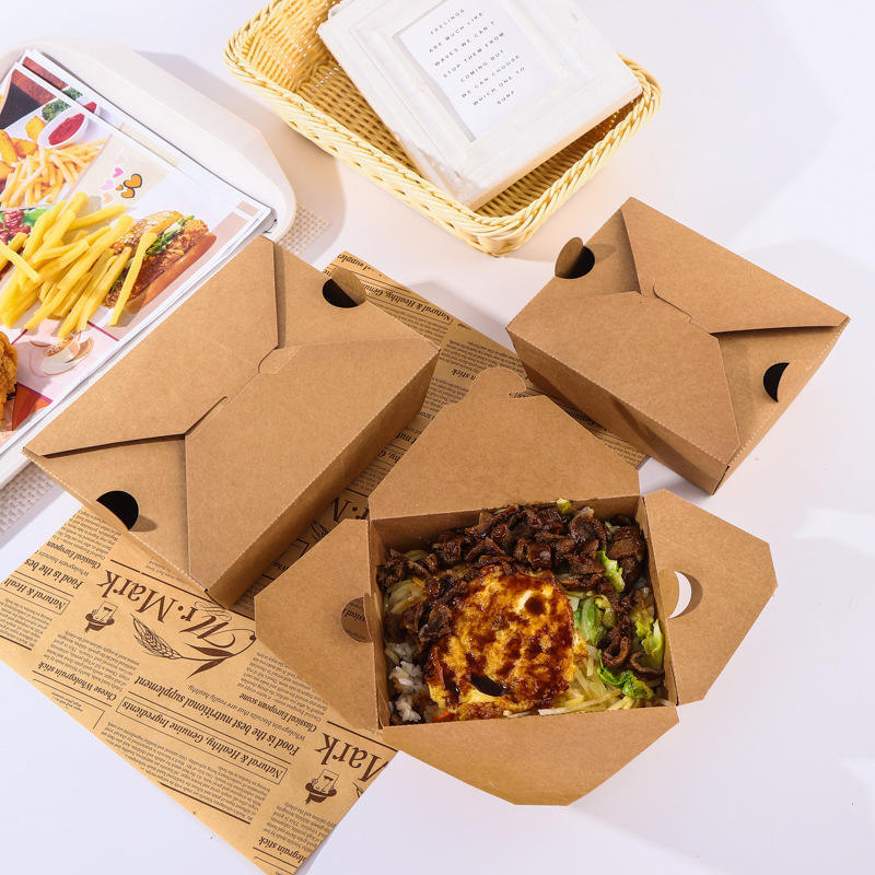 Personalized Fast Food takeout Packaging Paper Box wax coated kraft corrugated compostable paper food grade box with window