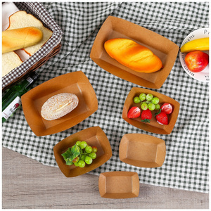 Wholesale Rectangular Boat Baking Trays Cardboard Kraft Foods Chips Trays Disposable Takeout Kraft Paper Sushi Tray