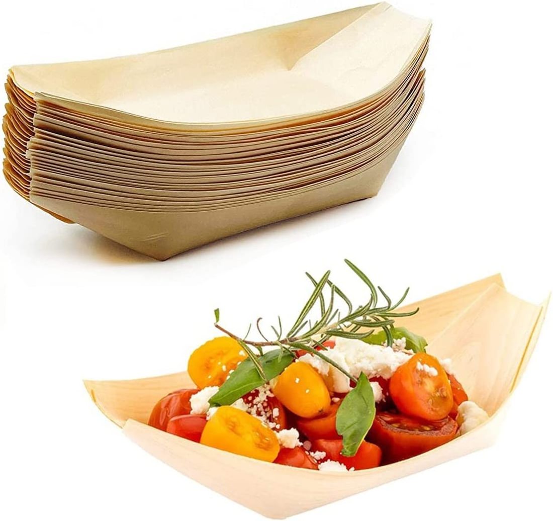 Wholesale Rectangular Boat Baking Trays Cardboard Kraft Foods Chips Trays Disposable Takeout Kraft Paper Sushi Tray