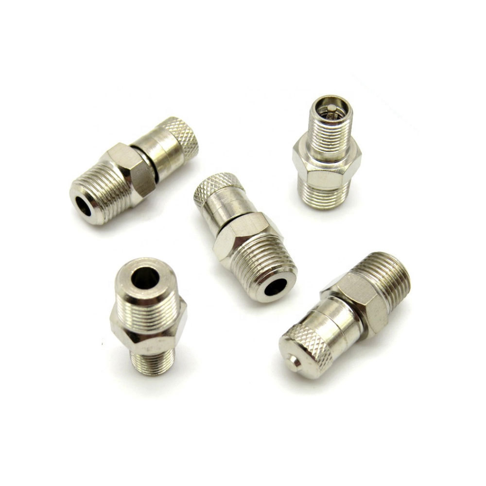 CNC stamping parts Brass 6mm air expansion Schrader valves with push connections stainless steel connectors