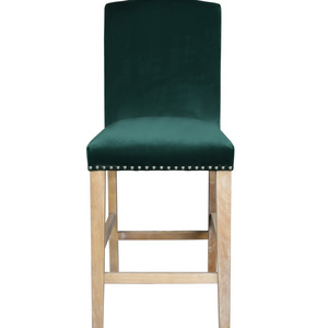 Traditional Comfortable Velvet Fabric Wooden Barstool Solid Wood Counter Stool with Backrest Upholstered Bar Furniture