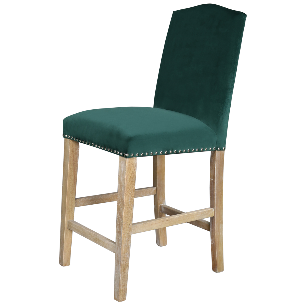 Traditional Comfortable Velvet Fabric Wooden Barstool Solid Wood Counter Stool with Backrest Upholstered Bar Furniture