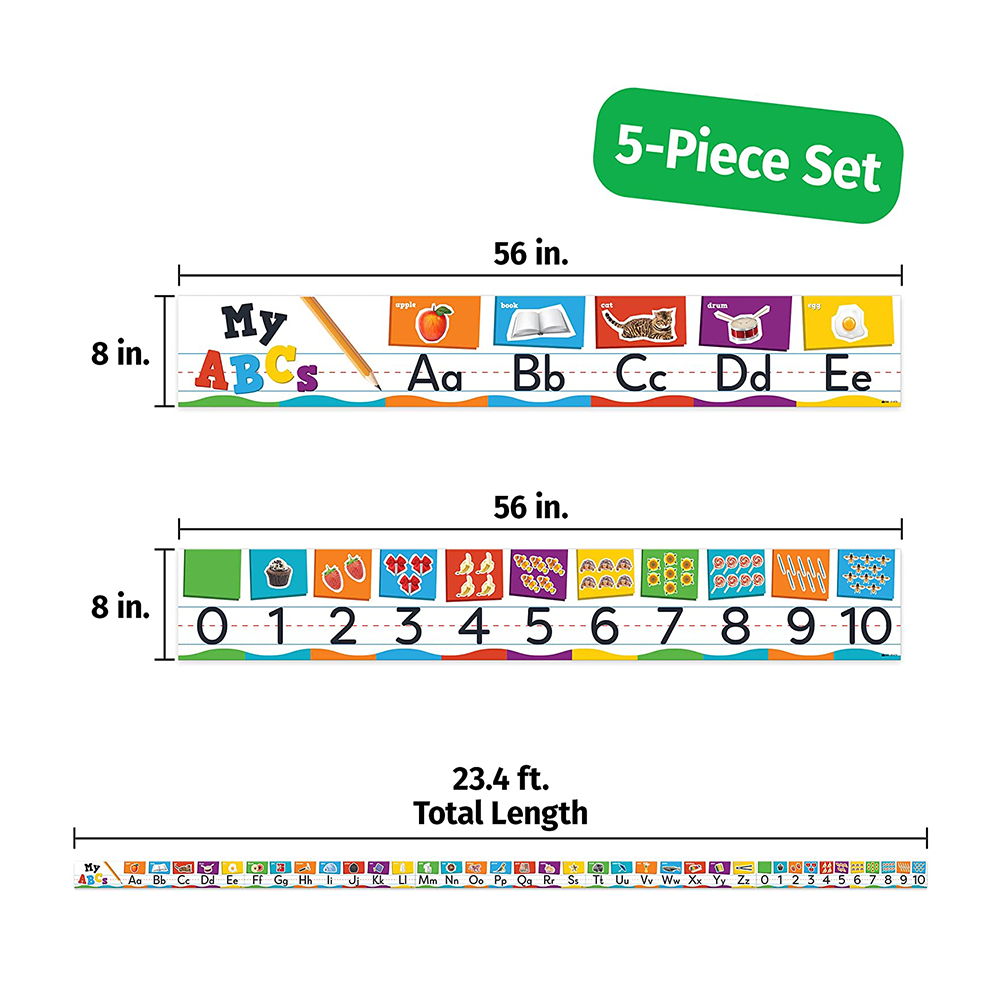 ABC Alphabet Banner & Number Border Posters Glossy Lamination Bulletin Board Border For Classroom Wall Teacher Supplies