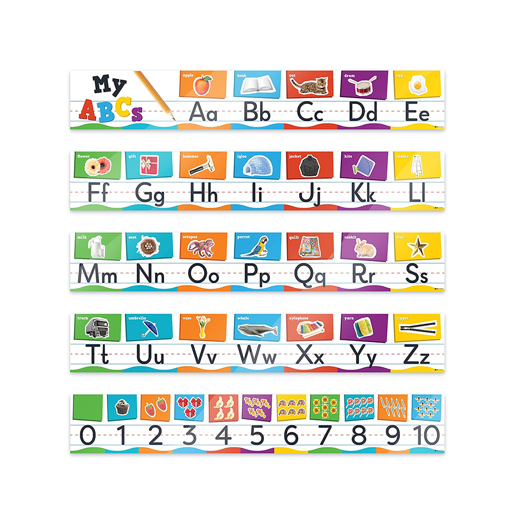 ABC Alphabet Banner & Number Border Posters Glossy Lamination Bulletin Board Border For Classroom Wall Teacher Supplies