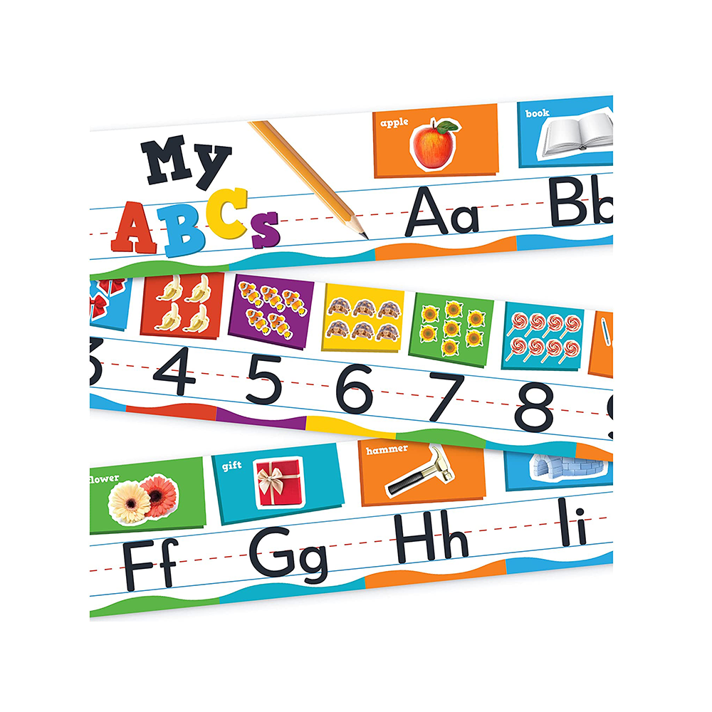 ABC Alphabet Banner & Number Border Posters Glossy Lamination Bulletin Board Border For Classroom Wall Teacher Supplies