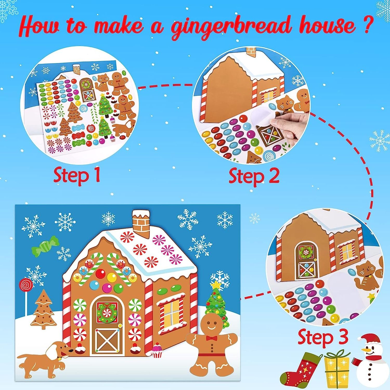 Custom Make-a-Gingerbread House Stickers for Kids Christmas Party Game Craft Activity Favor Supplies