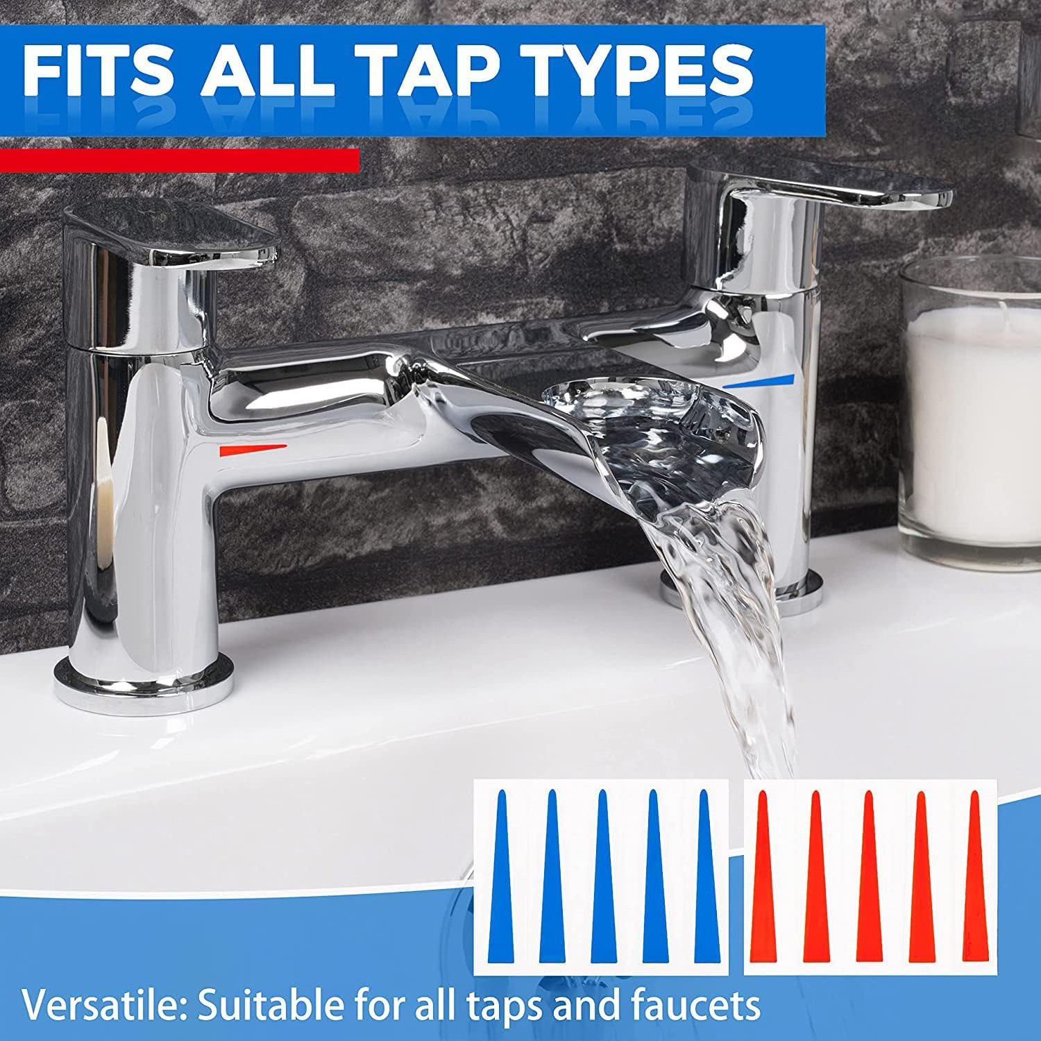 Hot and Cold Water Stickers Kitchen Faucet Stickers Red & Blue Vinyl Tap Faucet Transfer Stickers for Bathroom