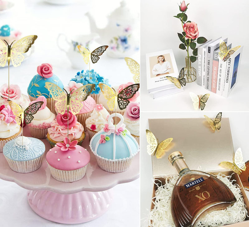 Wholesale Price Cake Decorations Butterflies Party Supplies Birthday Decoration 3d Gold Butterflies Cake Topper