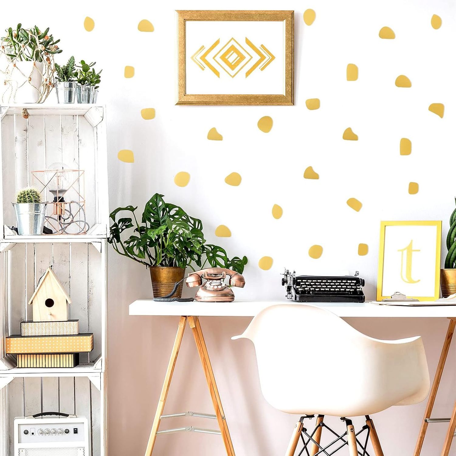 Irregular Polka Gold Dots Vinyl Nursery Wallpaper Sticker Wall Decor Peel and Stick for Bedroom Home Classroom Decoration