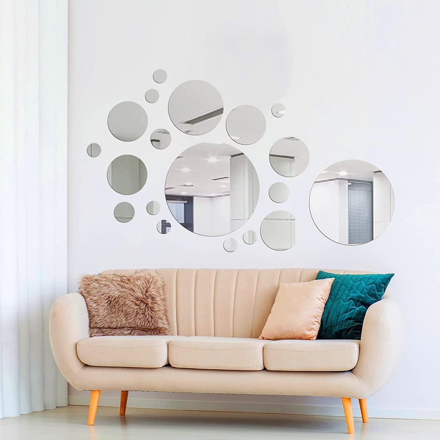 Removable Acrylic Mirror Setting Wall Sticker Adhesive Round Circle Mirror Tiles Decals for Home Living Room Bedroom Decor