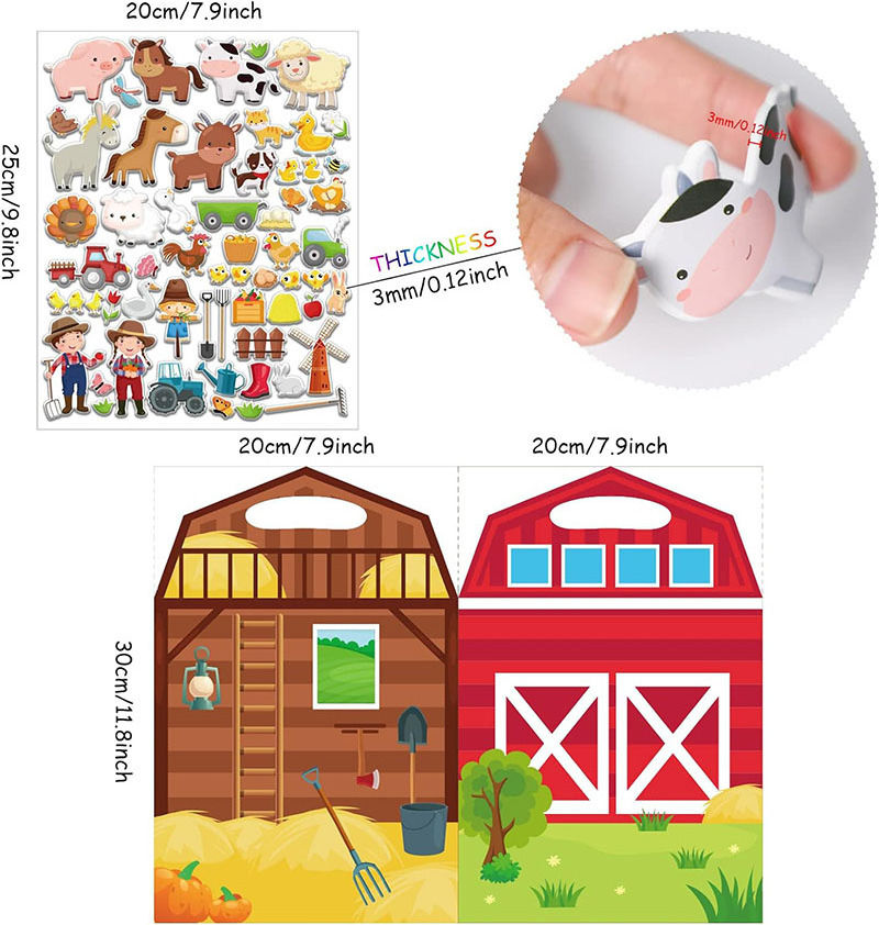 3D Puffy Sticker Play Set Kids Gifts Sticker Book Gel Clings Decals Decoration Removable Reusable Puffy clings 2 Fold-Out Scenes