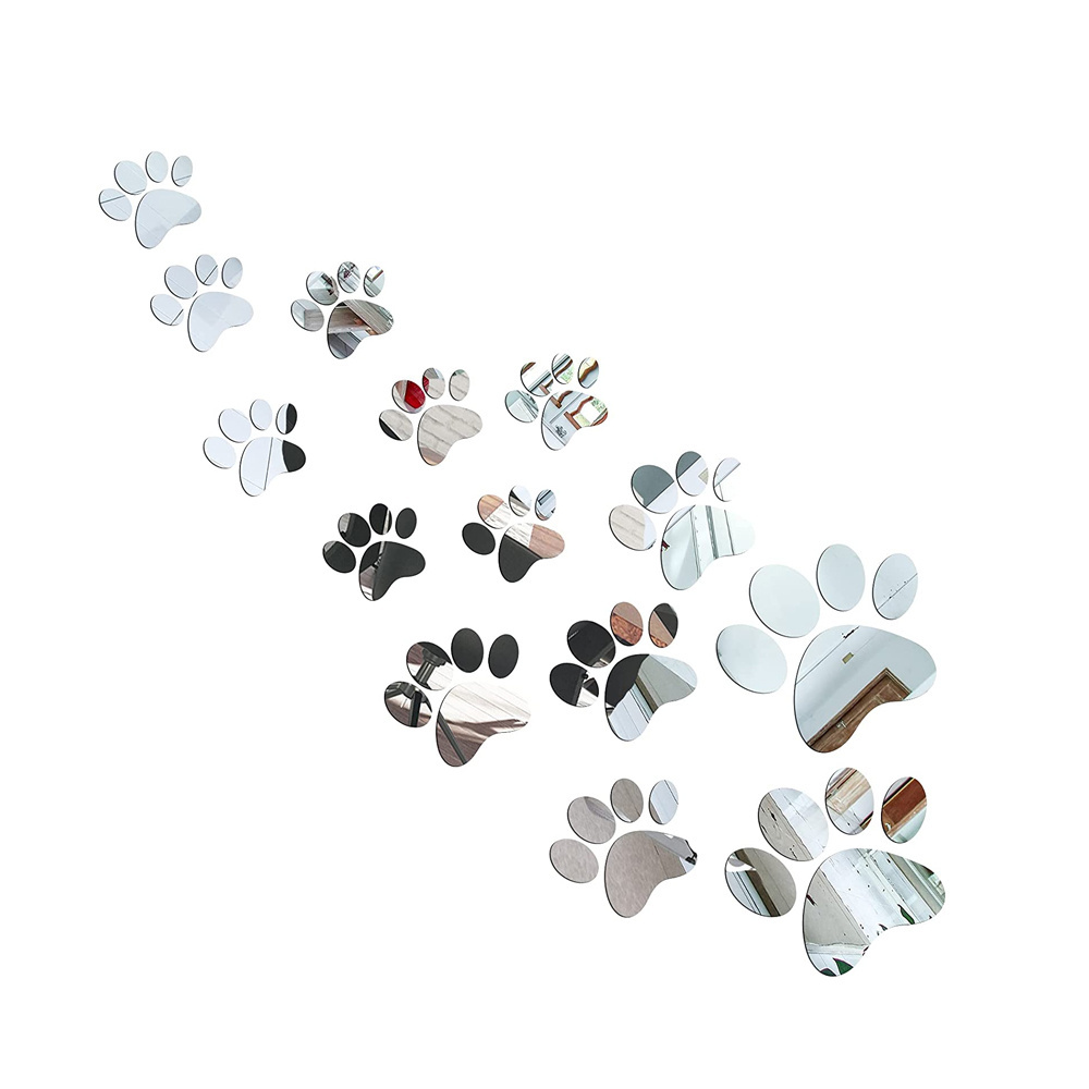 PETS Paw Shape Mirror Decals Dog Footprints Wall Stickers Set DIY Acrylic Paw Stickers Removable Wall Paw Decors Decoration cor