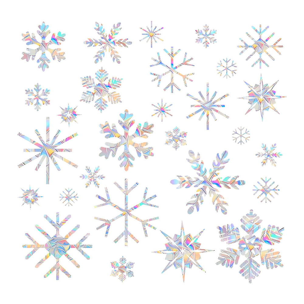 Christmas Snowflake Window Clings Non Adhesive Prismatic Decals for Window Glass