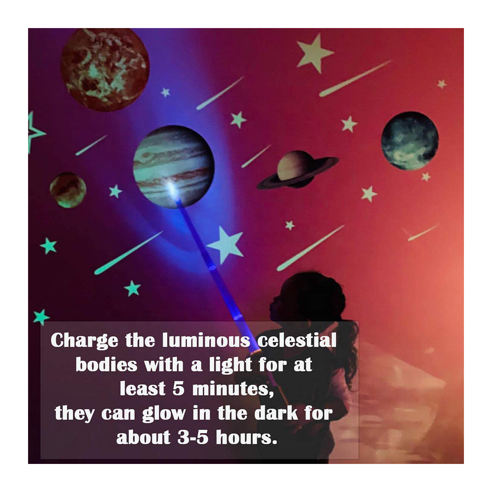 Custom  Stars and Planets Bright Solar System Wall Stickers Glowing Ceiling Decals for Kids Bedroom Shining Space Decoration